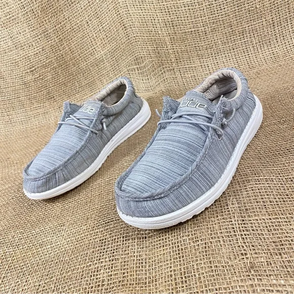 🛑SOLD🛑 Hey Dude Shoe Casual Walley Linen Stone Gray Slip On Size 5 - Picture 1 of 10